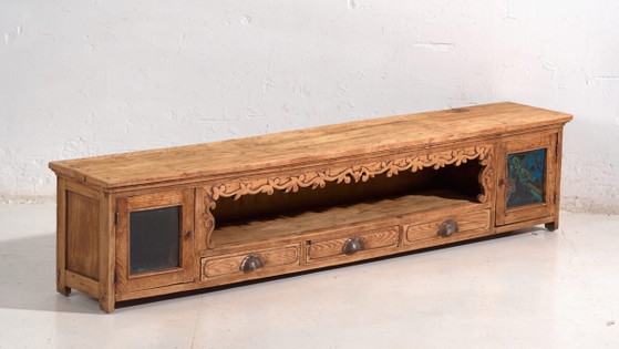 Credenza bassa antica in legno di pino – Cina, circa 1930 – Credenze con vetrina, Iron (photo 3 of 40)