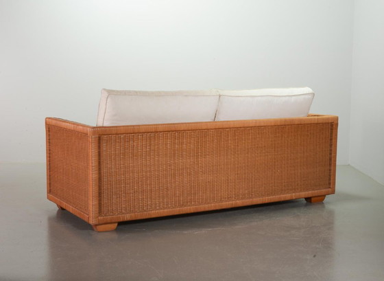Image 1 of Luxurious Mid-Century Italian Design Gasparuzzii Reed White Lounge Greenhouse Sofa. Italy, 1980s
