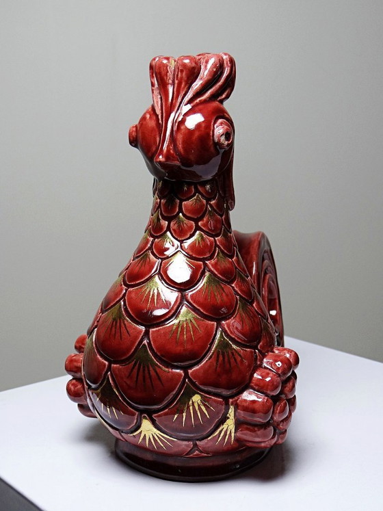 Image 1 of Par de candelabros de cerámica vidriada con forma de gallo, firmados por A.G. Roger, 1948.