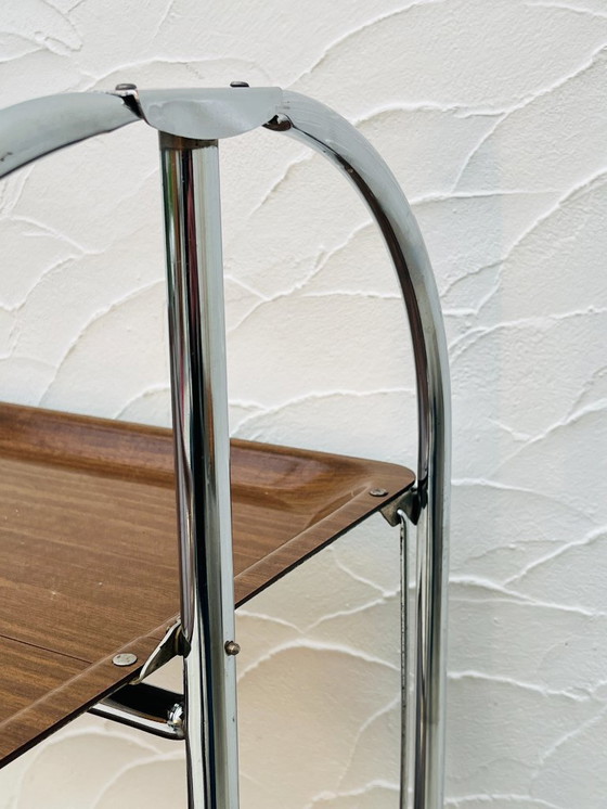 Image 1 of Carrello di servizio pieghevole vintage in cromo e laminato