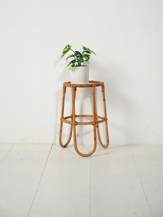 Image 1 of Scandinavian Bamboo Plant Stand with Frosted Glass, 1960s
