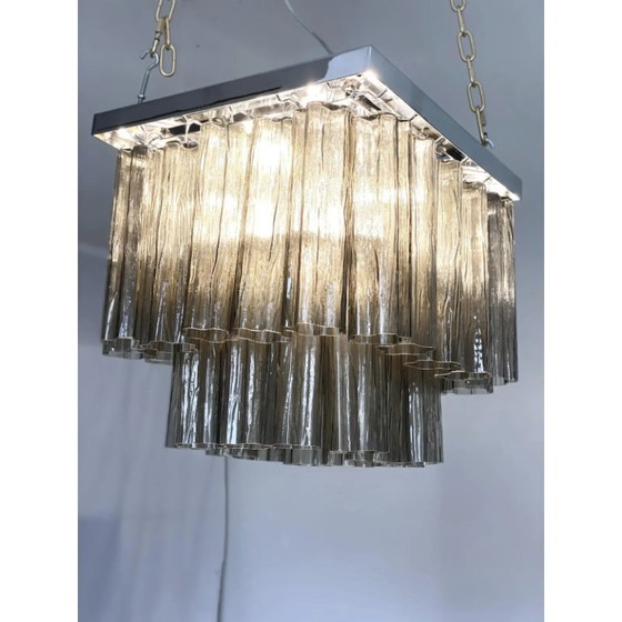Image 1 of Contemporary Grey "Tronchi" in Venini Style Murano Glass Sputnik Squared Flush Mount