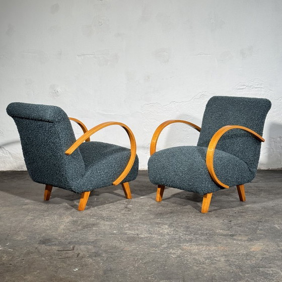Paar Jindřich Halabala H-410 Fauteuils van UP Závody, jaren 30 – Textile (photo 6 of 11)