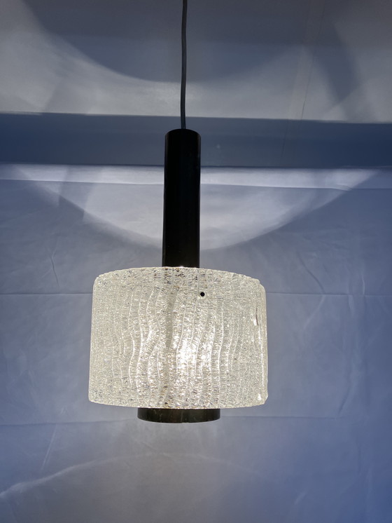 Image 1 of Vintage pendant lamp brass and thick ice glass J.T. Kalmar 1950/60