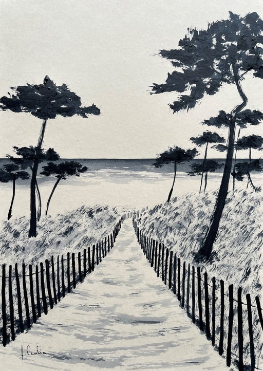 Inkt op 250 grams natuurlijk papier. 30x21 cm.