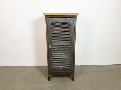 Industrial Iron Cabinet with Mesh Door, 1960s