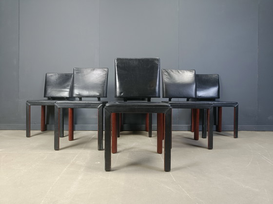 Image 1 of Vintage leren eetkamerstoelen van Durlet, jaren 1980