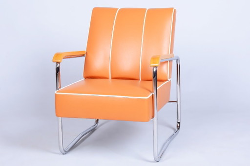 Restored Bauhaus Armchair, By K. Honzík For Vanický Praha, Chrome, Czech, 1930s – fauteuils, Wood