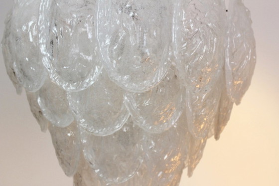 Murano Frosted Glass Leaves Chandelier by A.V. Mazzega, polished steel (photo 7 of 8)