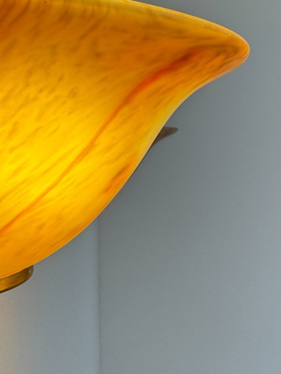 Image 1 of Coppia di applique vintage, vetro e ottone, Francia, 1970