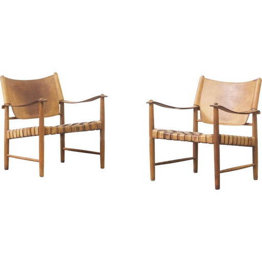 Coppia di poltrone in pelle Safari di Hans J. Wegner, Germania, anni '50