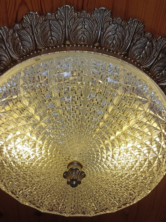 Image 1 of Grote vintage kristallen plafonnière 40 cm – Hollywood Regency (Brons/Messing)