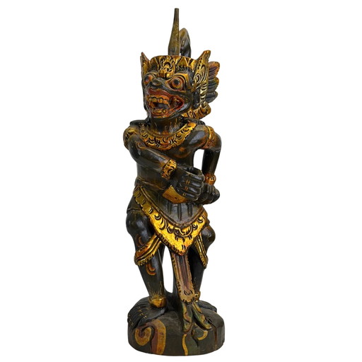 Antieke Balinese Kerishouder – Polychroom & Verguld Hout – 19e Eeuw – 61,5 cm