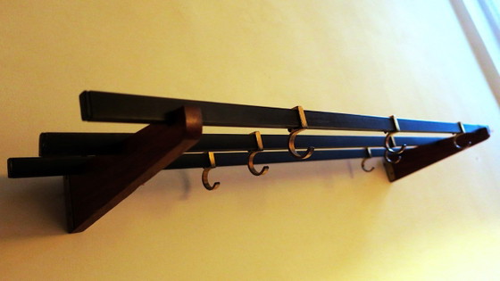 Garderobenständer aus Messing und Teakholz mit 7 verschiebbaren Haken, 1960er Jahre – Kleiderständer, Wood (photo 5 of 9)