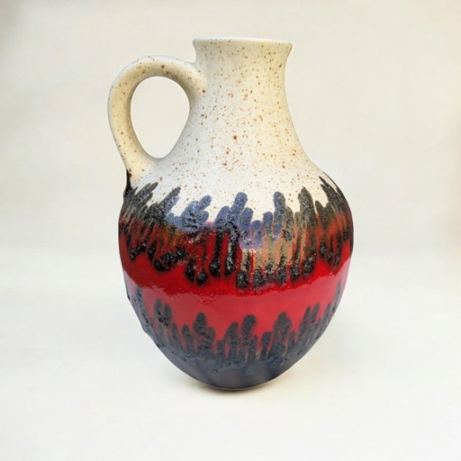 Vintage Bay Fat Lava Krug, West Germany Keramik in Beige mit Schwarz-Rot-Schwarz Design, 60er/70er Jahre, Modellnummer 71-25