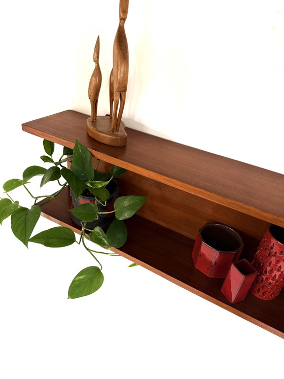 Vintage XL (199cm) Teakhouten Wandplank, Jaren ‘60 – Wandkast, Wood (photo 12 of 13)