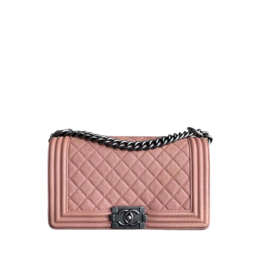 Chanel Boy Medium - Caviar 25CM Quilted Nude Blush Caramel Ruthenium Silver Hardware Series 26
