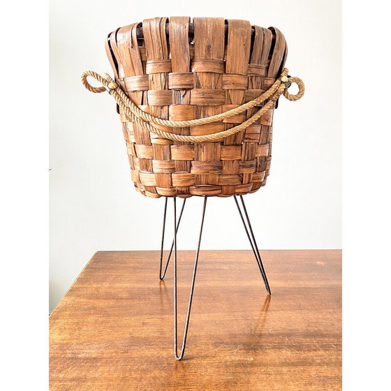 Image 1 of Vintage basket vase in walnut crust, Italy 1970