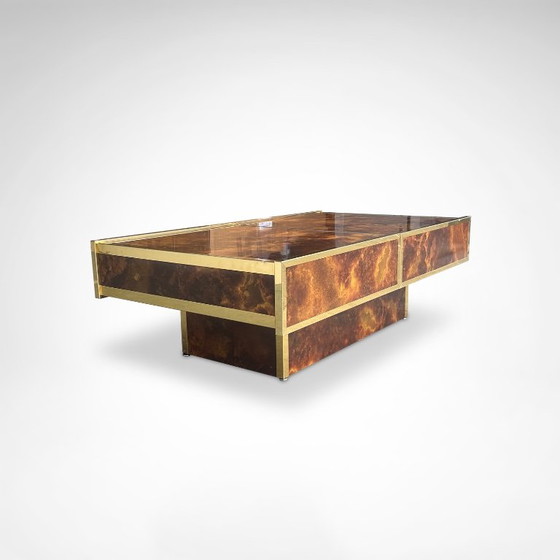 Salontafel van wortelhout en messing met geïntegreerde bar van Maison Lancel, Frankrijk, jaren 80. – Metal (photo 7 of 9)