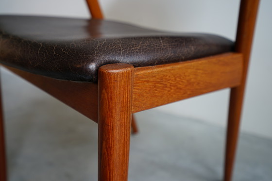 Image 1 of 6 Kai Kristiansen stoelen | Model 42 | Teak Leder patina