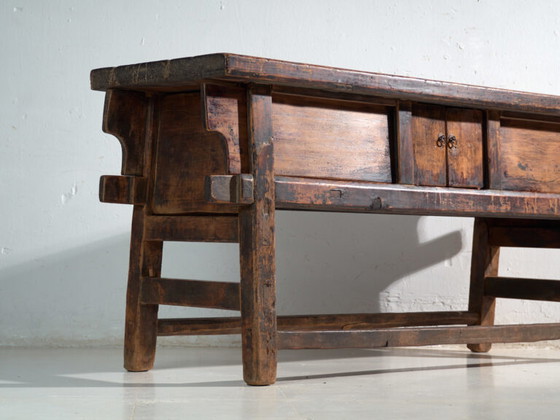 Antique console table in elm wood – China, circa 1900 – Brass (photo 12 of 40)