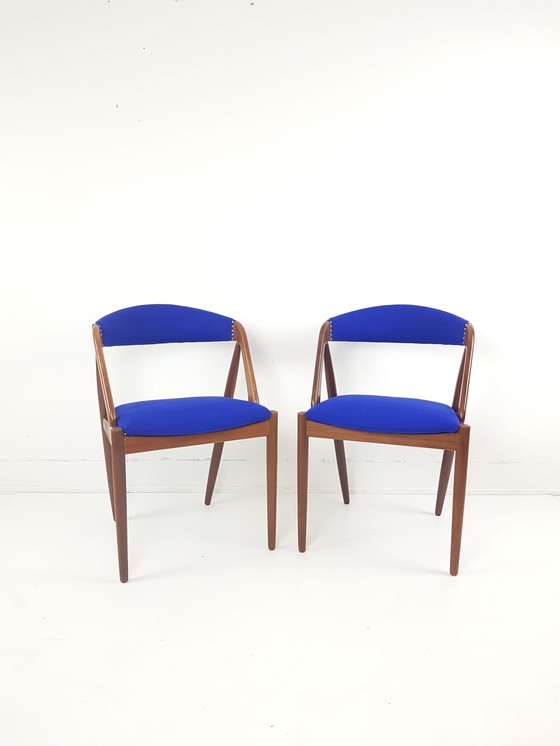 Image 1 of 2 teak stoelen Model 31 Dining Chairs Kai Kristiansen wol De Ploeg nieuw gestoffeerd 