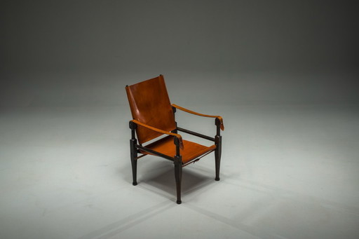 Swiss Leather Safari Chair attributed to Wilhelm Kienzle for Wohnbedarf, 1950s