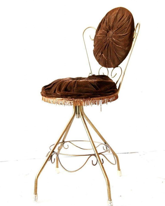 Chaise de coiffeuse en velours marron chocolat, années 1960 – Fauteuils d'appoint, Laiton (photo 4 of 6)