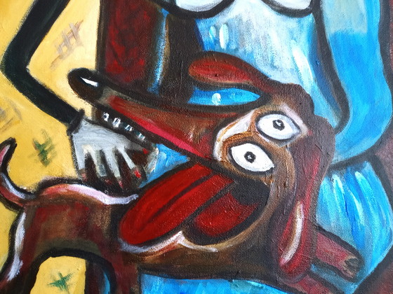 Image 1 of T. van Steenbergen "Picasso with dachshund" 50 x 60 cm