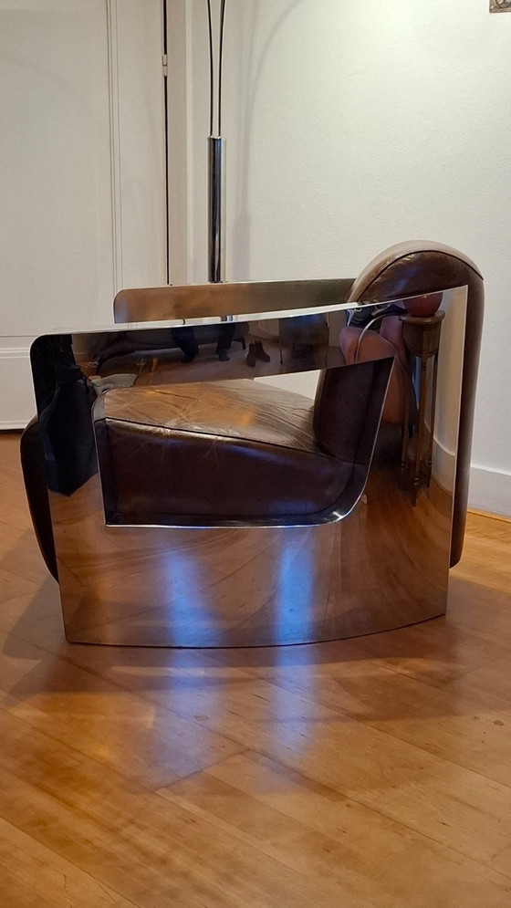 Image 1 of Aviator fauteuil – echt leer & gepolijst aluminium – vintage industrial design