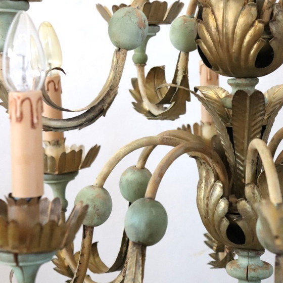 Lustre en bois laqué et fer, 12 ampoules, Italie, début du XXe siècle – Wood (photo 6 of 13)