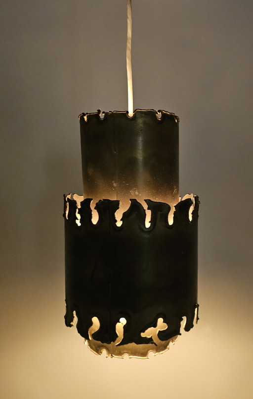 Lampe suspendue en cuivre brutaliste Svend Aage Holm Sorensen