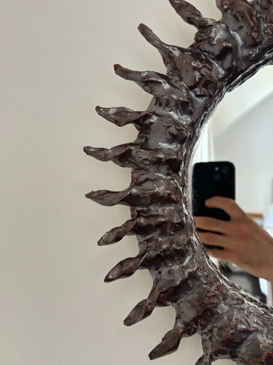 Image 1 of French contemporary ceramic mirror, "Sole" by Renzo Maar