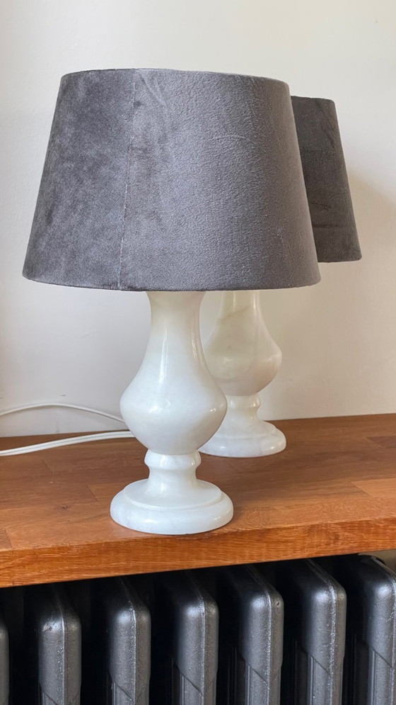 Image 1 of Coppia di lampade d'epoca in pietra di alabastro