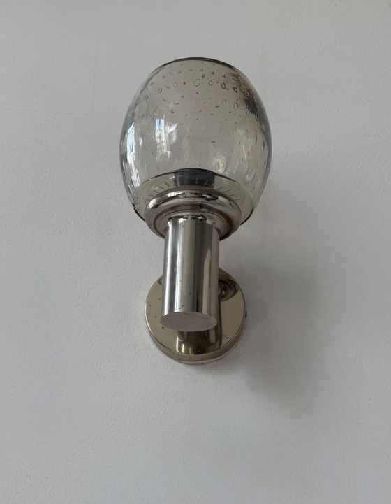 Image 1 of Coppia di applique vintage, metallo cromato e vetro a bolle, Francia, 1960