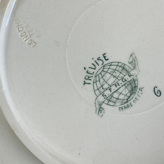 Image 1 of 6 assiettes dessert terre de fer Longchamp modèle Trévise vert faïence ancienne 