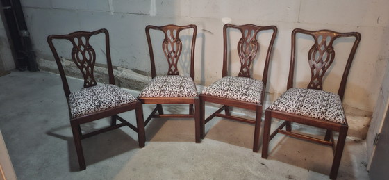 Set of 4 Chippendale-style dining chairs with leopard print seat – Wood (photo 4 of 10)