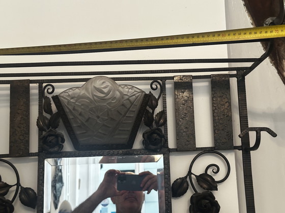 Image 1 of Art-Deco wrought-iron coat rack and Degue lamp