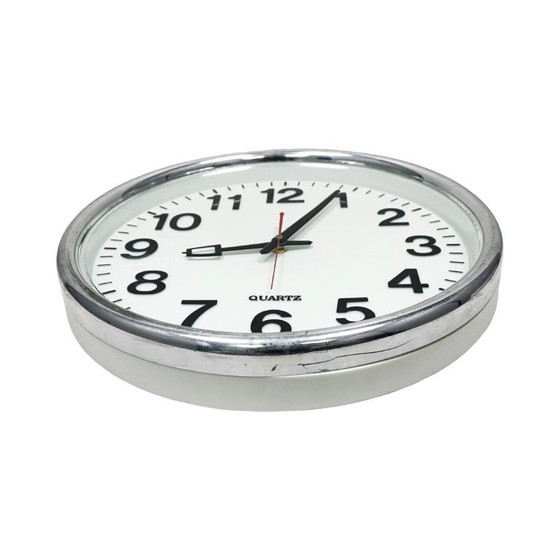 Classic Round Quartz Wall Clock – 1990s, 39 Cm Diameter, In Working Order. – Glass, Plastic (photo 4 of 7)