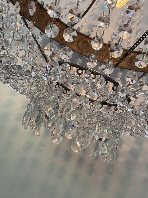 Xl vintage crystal chandelier pendant lamp bronze frame