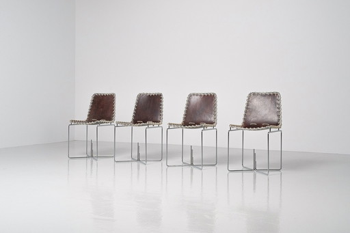 Unusual Leather and Rope Dining Chairs Italy 1970