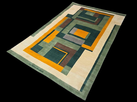 Handgeknoopt wollen tapijt geïnspireerd op Ivan da Silva Bruhns – Geometrisch Art Deco-ontwerp 250x165cm (photo 4 of 8)