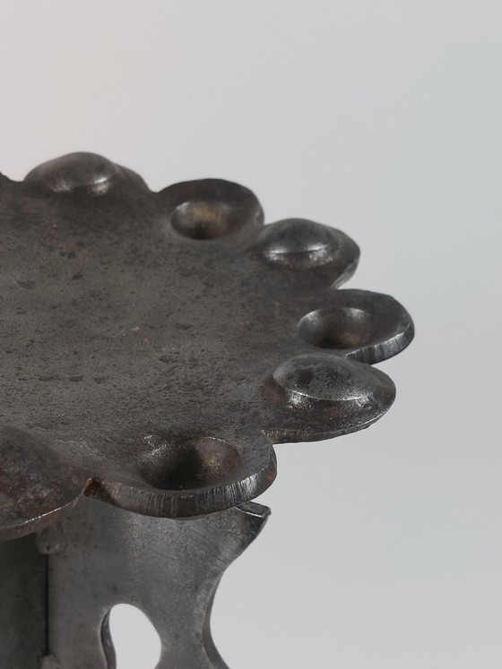 Image 1 of Vintage handgemaakte smeedijzeren bloemenstandaard, metaal, uniek exemplaar