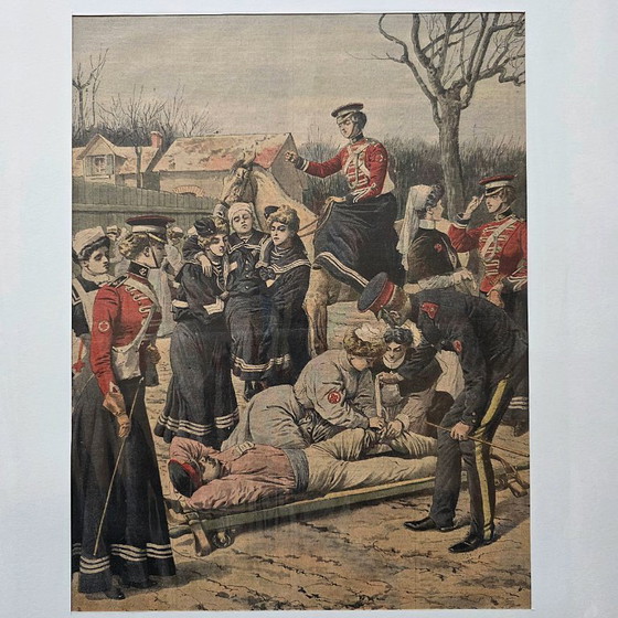 Image 1 of Litografía francesa antigua en color de Le Petit Journal, de 1909.