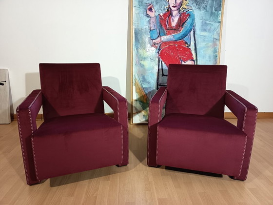 Image 1 of CASSINA 2X Poltrone 637 UTRECHT  (NUOVE MAI USATE) in Velluto 13L Ortigia/Plum con Cuciture in filo Naturale a punta Cavallo