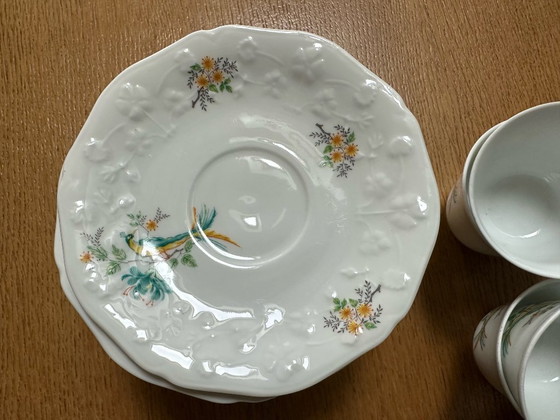 Image 1 of 26-piece coffee/tea service with Bird of Paradise design in Sologne porcelain