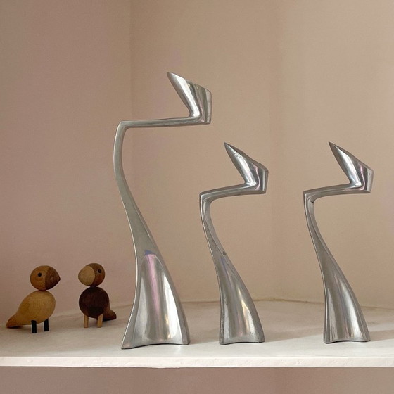 Image 1 of 3x large Matthew Hilton Design SWAN candlesticks SCP England