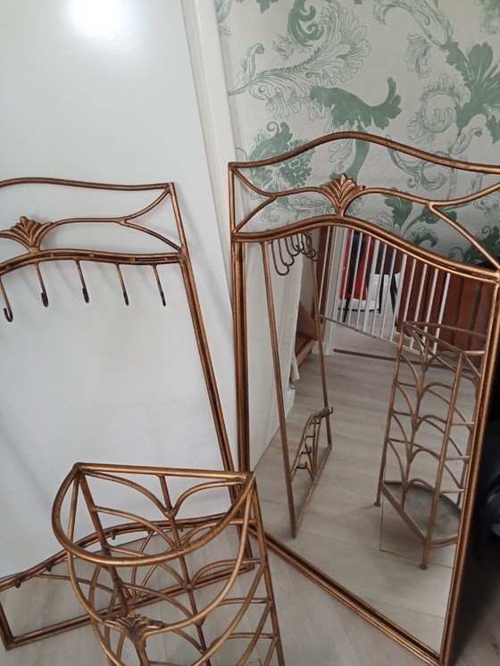 Image 1 of 3 delig Palazzo art / art nouveau vestibule set spiegel kapstok paraplu houder goud metaal kleur
