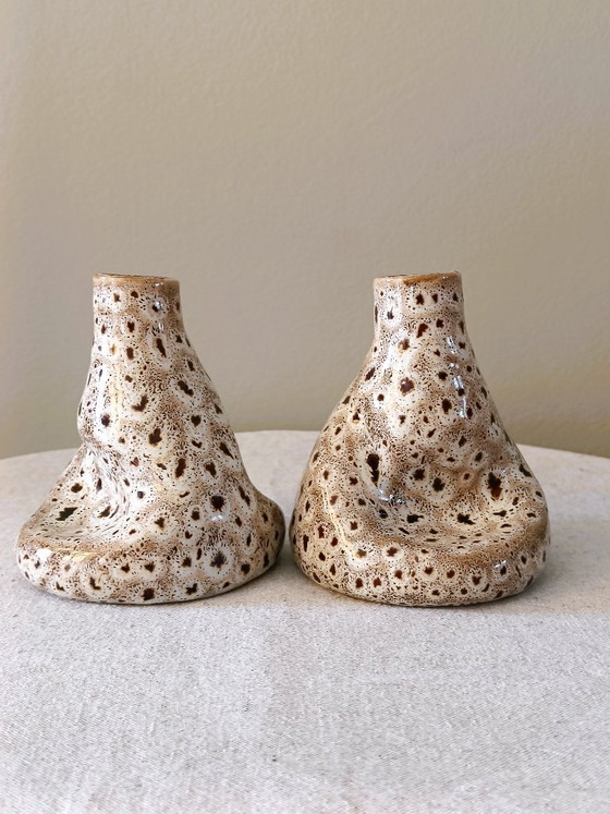 Organic Vintage Ceramic Vases / Candle Holders with Speckled Reactive Glaze. (photo 6 of 9)