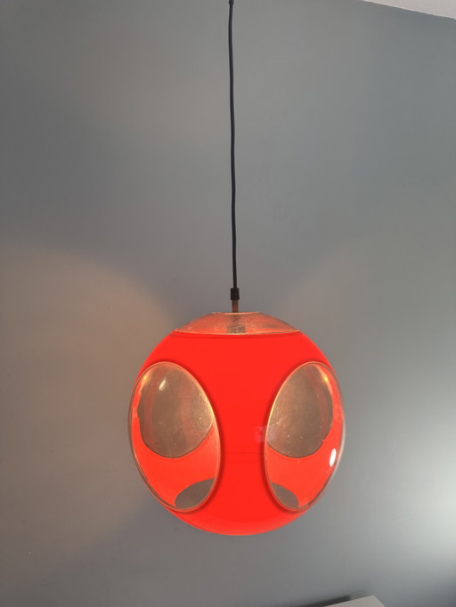Lampe vintage rouge de l'ère spatiale Lampe pendante Bug Eye 1970